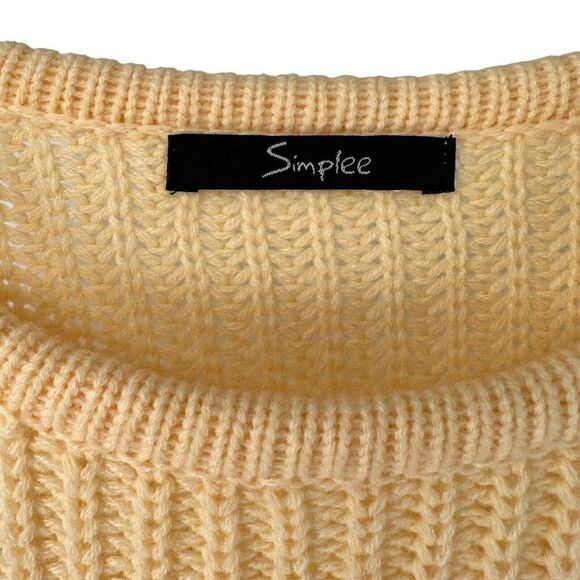 Simplee Fringe Long Tassel Sweater Womens Size M Peach Yellow Round Neck Knit - Picture 6 of 7